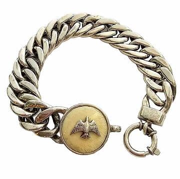 PULSEIRA BARBELA DE PRATA COM MARFIM VEGETAL PEQ. E ESPIRITO SANTO