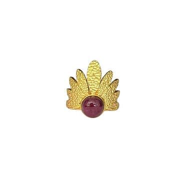 ANEL LATÃO COM BANHO OURO 24KT COM RAIZ DE RUBI