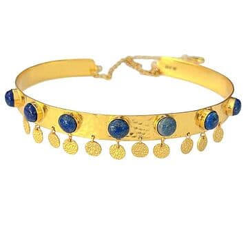 CHOKER LATÃO COM BANHO OURO 24KT, COM 7 LAPIS LAZULI