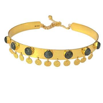 CHOKER LATÃO COM BANHO OURO 24KT, COM 7 LABRADORITES