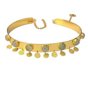 CHOKER LATÃO COM BANHO OURO 24KT, COM 7 PEDRAS LUA