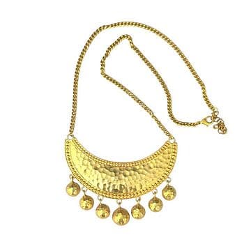 COLAR LATÃO COM BANHO OURO 24KT, MEIA LUA COM 7 MEIAS BOLAS PENDURADAS