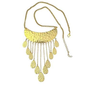COLAR LATÃO COM BANHO OURO 24KT, MEIA LUA COM 11 "GOTAS" PENDURADAS