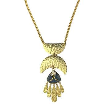 COLAR LATÃO COM BANHO OURO 24KT, COM LABRADORITE E CRISTAIS
