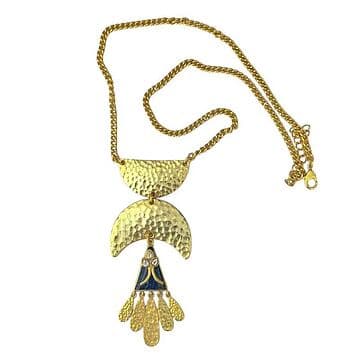 COLAR LATÃO COM BANHO OURO 24KT, COM LAPIZ LAZULI E CRISTAIS
