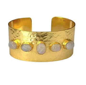 ESCRAVA LATÃO COM BANHO OURO 24KT E 5 PEDRAS LUA