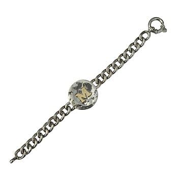 PULSEIRA BARBELA BATIDA COM MEDALHA TOSCA E 1 INICIAL OURO