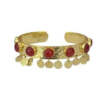 ESCRAVA LATÃO COM BANHO OURO 24KT, COM 7 CORNALINAS