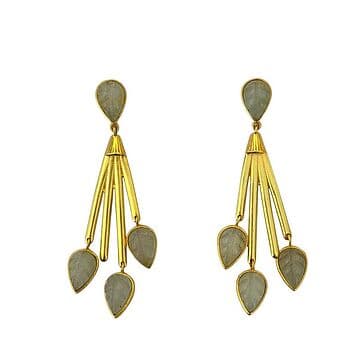 BRINCOS LATÃO COM BANHO OURO 24KT E FOLHAS DE ÁGUAS MARINHA