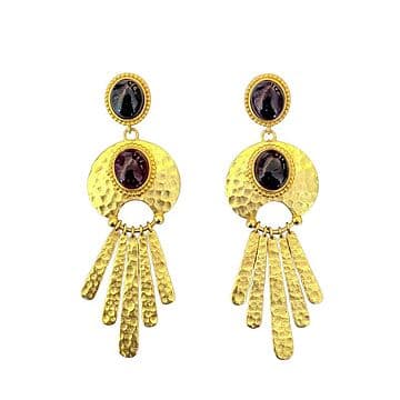 BRINCOS LATÃO COM BANHO OURO 24KT E GRANADAS
